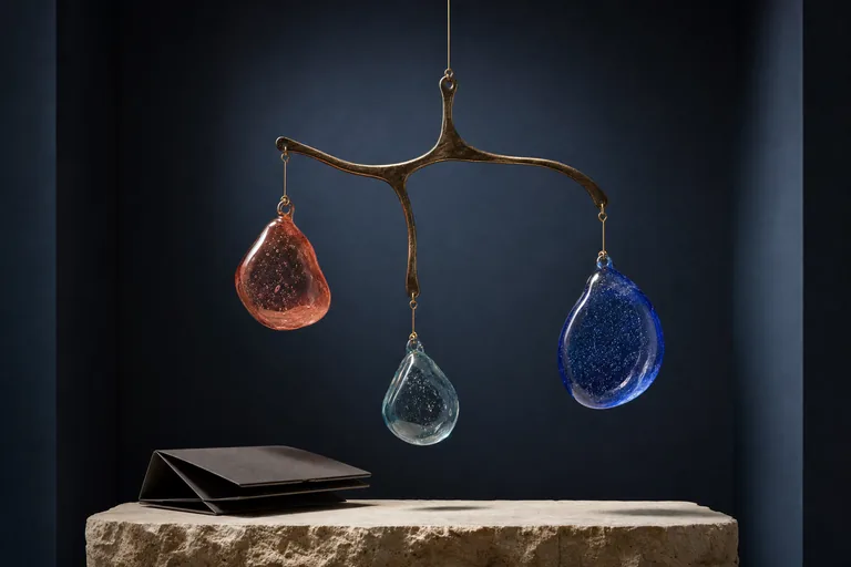 Unequal glass forms balance freely above a rigid counting grid folded shut.