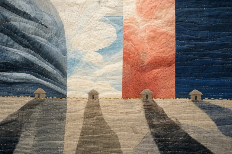 One gold horizon seam and plain shelter continue across wind, clear sky, storm, and plateau.