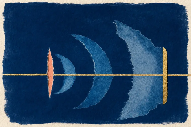 An early coral slit casts two cyan wave shadows while the familiar gold boundary remains fixed.