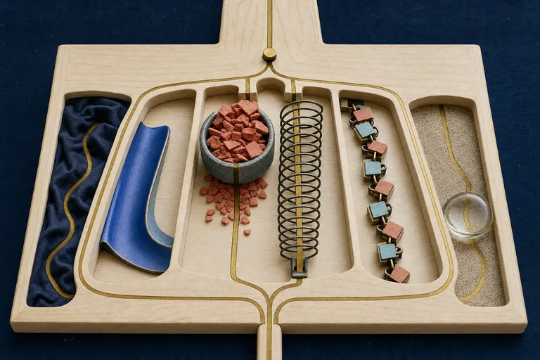 A stalled gold route opens into six material compartments instead of one dramatic explanation.